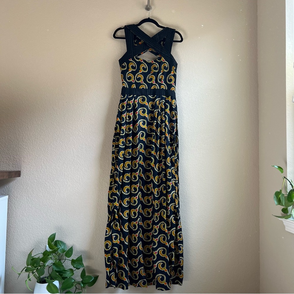 Black and Orange Sleeveless Halter Maxi Dress